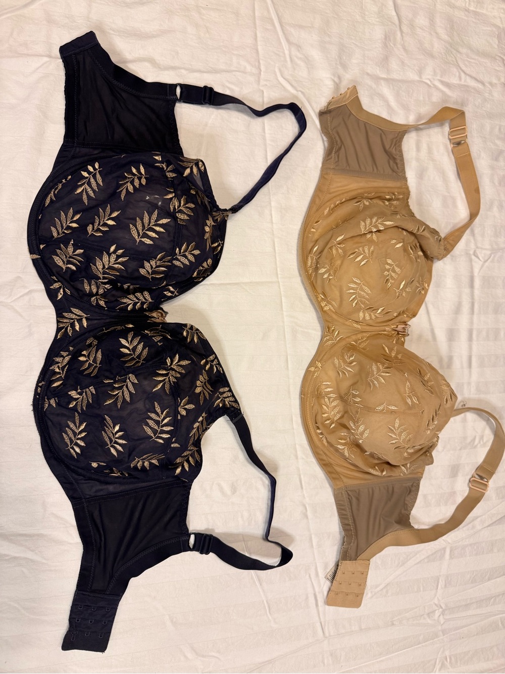Panache Embroidered Leaf Full-Coverage Bra — Black & Tan